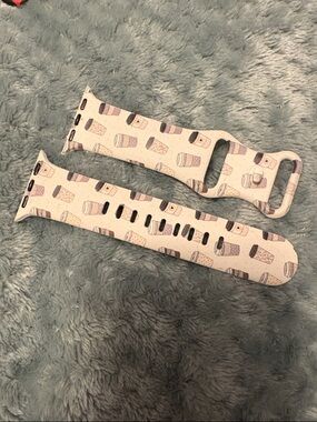 Coffee Cup Pattern Apple Watch Band - Light Cream